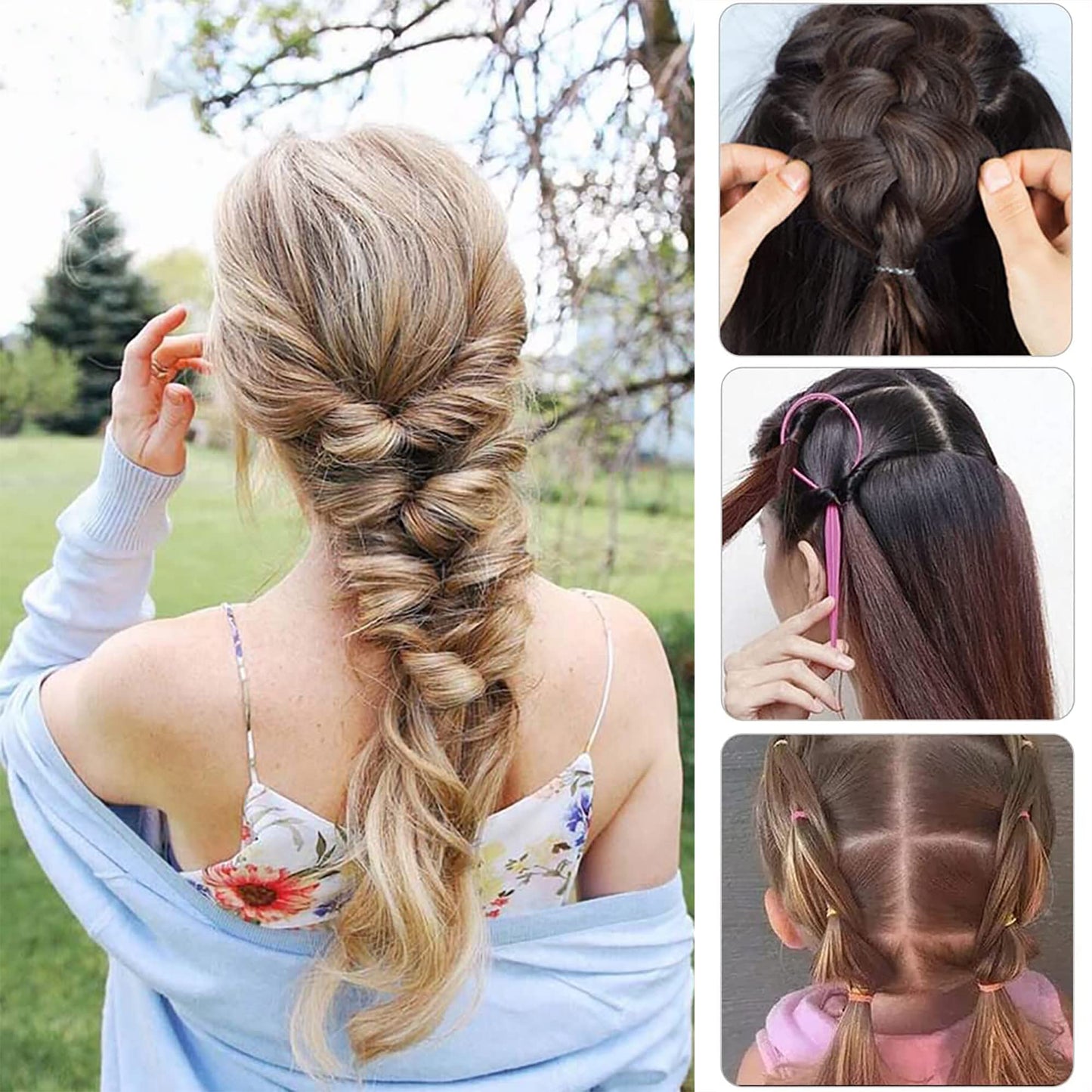 IRYNA 4Pcs Topsy Tail Hair Tool Hair Looping Tool Hair Braiding Tool with Rat Tail Comb, Ponytail Loop Hair Bands Remover Cutter Fast Hair Styling Accessories for Hair Braid