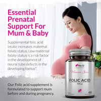 Folic Acid 400 mcg - 450 Vegan Tablets - 15 Month Supply - High Strength Pregnancy Vitamins for Women - Vitamin B9 Supports Maternal Tissue Growth During Pregnancy - Prenatal Vitamins