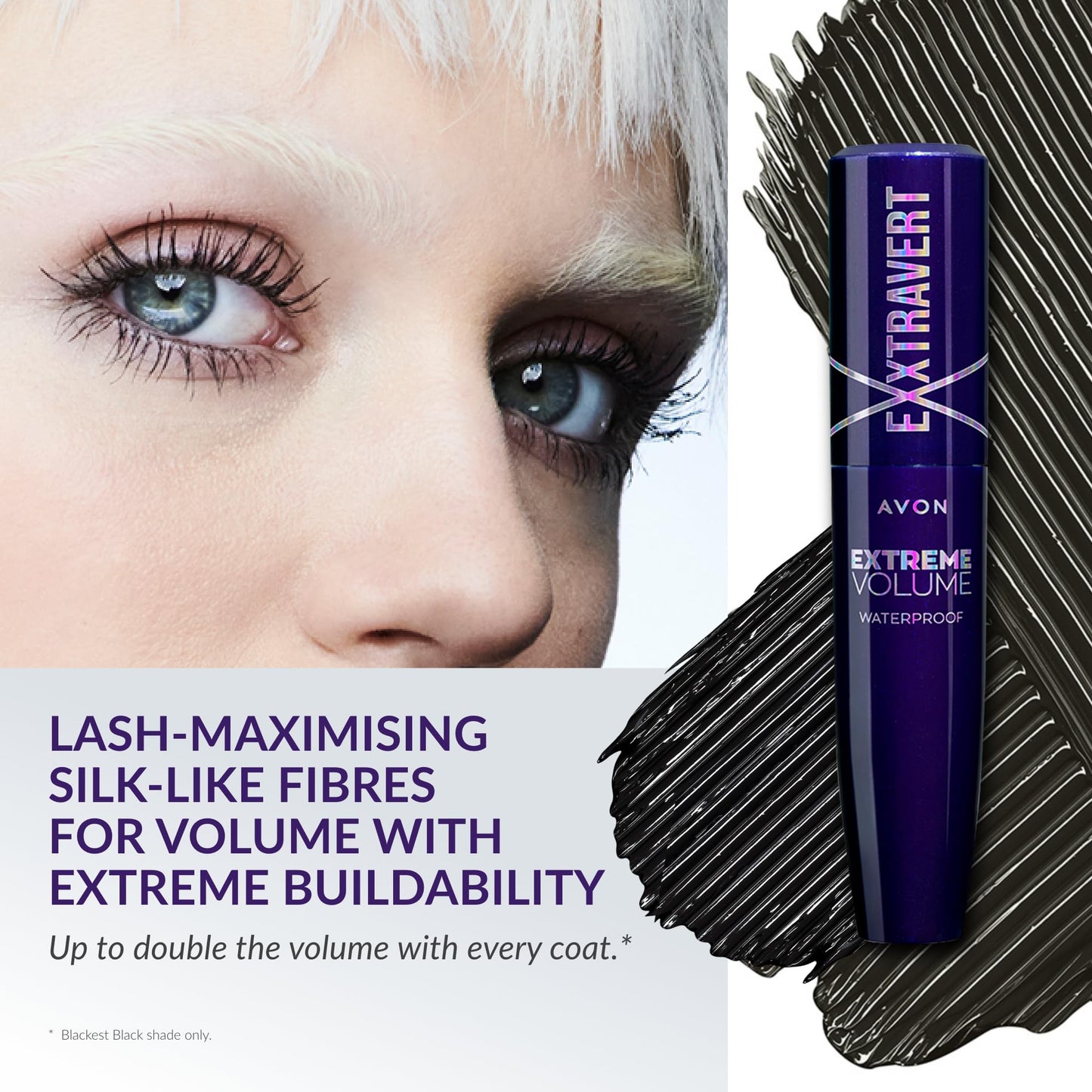 Avon Exxtravert Extreme Volume Mascara 9.5ml, With Silk-like Fibres For Extreme Volume And Buildability, For a Clump-free Look, Cruelty Free, Blackest Black