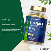 Horbäach Vitamin E Capsules High Strength 1000iu | 200 Count | Vitamin E as DL-Alpha Tocopheryl Acetate | No Artificial Preservatives | By Horbaach