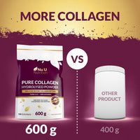 Collagen Powder 600g Large Pouch - 100 Servings - Premium Type I & II Bovine Collagen Peptides Hydrolysate Supplement Gold Edition - 3+ Month Supply - Unflavoured - Nu U Nutrition