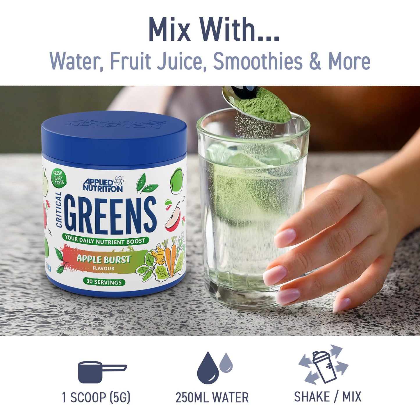 Applied Nutrition Critical Greens Powder and Superfood Blend for Gut Health Energy and Immune Support Vegan Daily Greens Juice Powder (150g - 30 Servings) (Unflavoured)