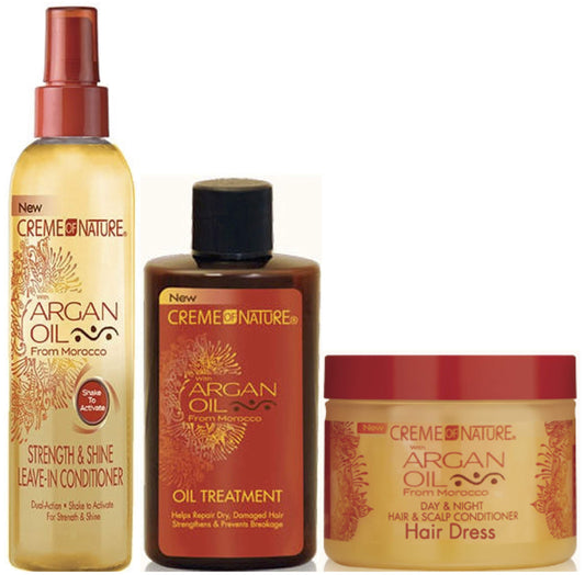 Generic Creme of Nature Argan Oil Strength & Shine Leave-in Conditioner 250ml, Argan Oil Treatment 88.7ml & Argan Oil Day & Night, Hair & Scalp Conditioner Hair Dress 135g