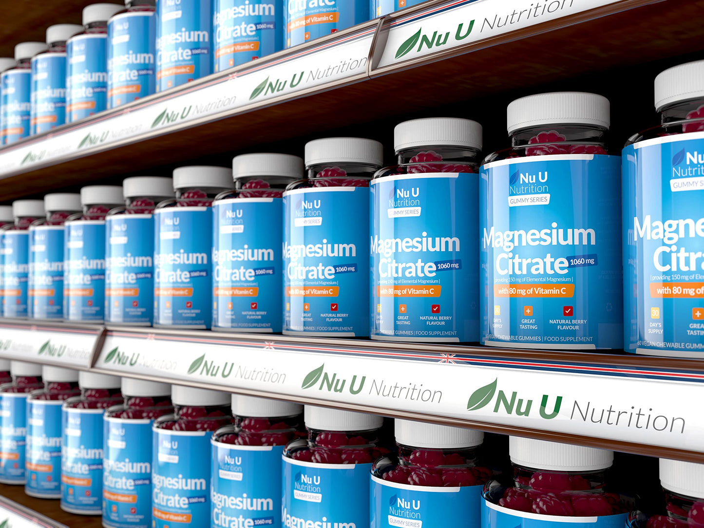 Nu U Nutrition Magnesium Gummies 1060mg for Adults and Kids (5+) - 60 Vegan Gummies - Berry Flavour - Providing 150mg of Elemental Magnesium & 80mg of Vitamin C - Magnesium Citrate Supplement