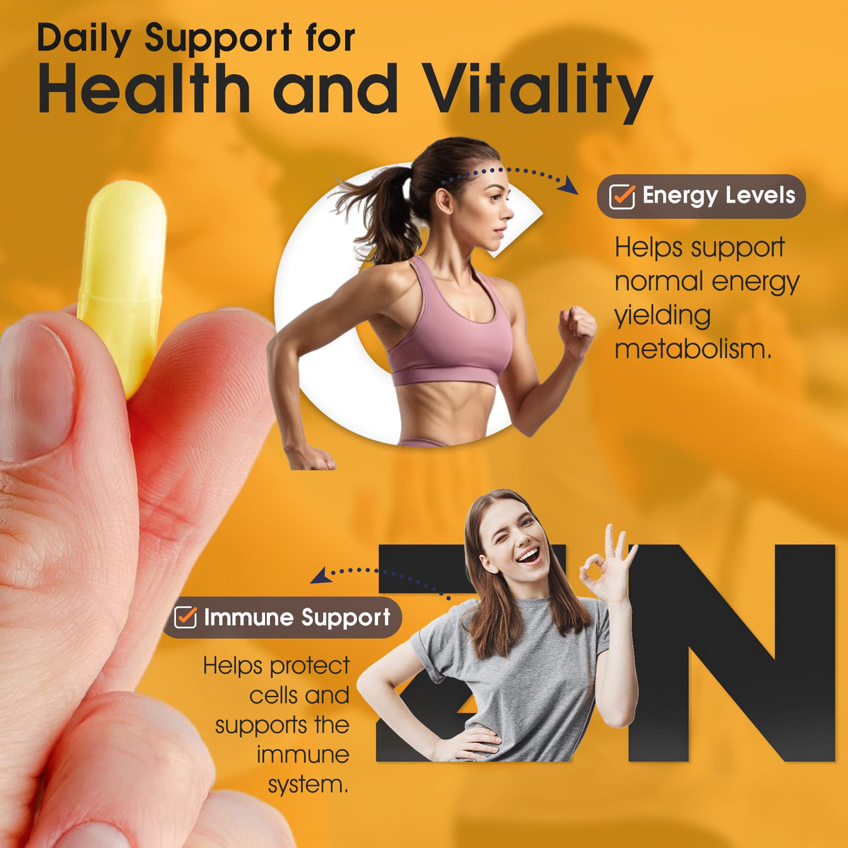 Vitamin C and Zinc | High Strength Vitamin C Capsules | 1200mg VIT C and Zinc 25mg Per 2 Capsule Daily Serving | By Clearwave Health