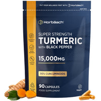 Horbäach Turmeric Tablets 15,000mg - Super Strength Curcumin Supplement with Black Pepper Extract (95% Curcuminoids) | Turmeric Root | 90 Vegan Capsules | Horbaach