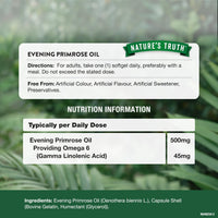 Evening Primrose Oil 500mg | High Strength Softgel Capsules | Source of Omega 6 and GLA | Cold-Pressed | 60 Count | Nature's Truth