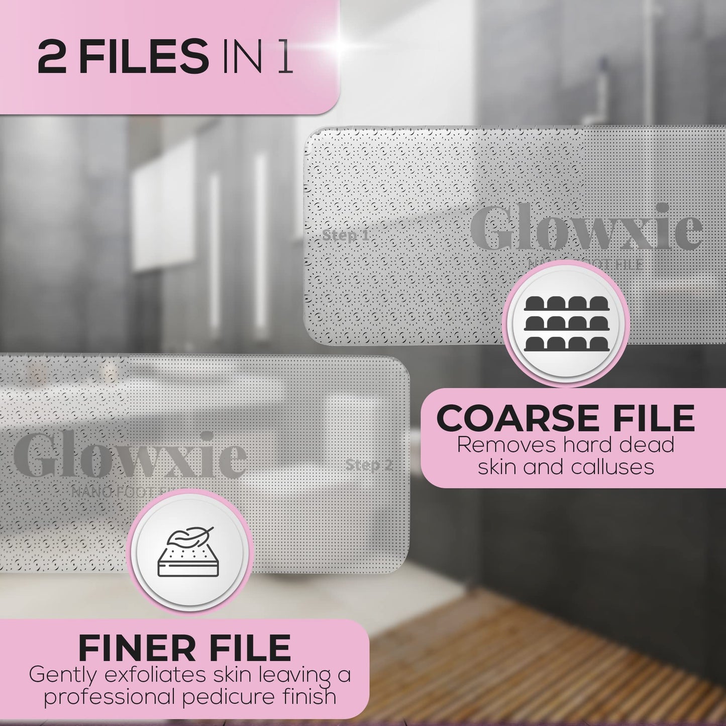 Glass Foot File by Glowxie | 2 Files in 1 (Scub+Buff) | Dead Skin & Callus Remover | Long Lasting | Hypoallergic