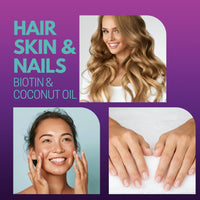 Hair, Skin & Nails - Biotin & Coconut Vegan Melts, 90 Day Supply, 10,000µg of Biotin, 5mg Coconut Oil, Hair Growth Supplement, Vitamins for Men & Women