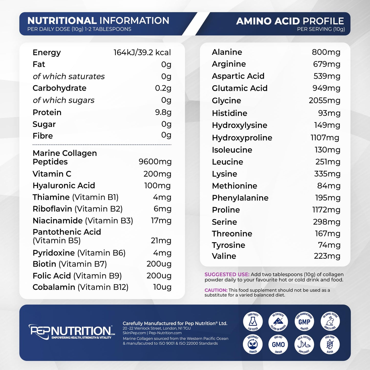 Premium Hydrolysed Marine Collagen Peptide Powder + VIT C, B Complex Hyaluronic Acid, & Stevia. Delicious Taste/No Fishy Smell - SkinPep® Collagen Re-Nu 70g