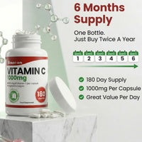 Nutri-Ark Vitamin C 1000mg | 180 Capsules (6 Month Supply) | High Strength Ascorbic Acid | Vegan & Vegetarian Friendly | Manufactured in the UK