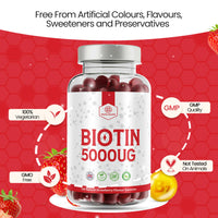 Biotin 5000ug - Hair, Skin & Nail Growth Support -150 Natural Strawberry Flavour Gummies - 5 Months Supply - Suitable for Vegetarians & Vegans - Harla Health - Made in The UK - GMP Codes of Practice