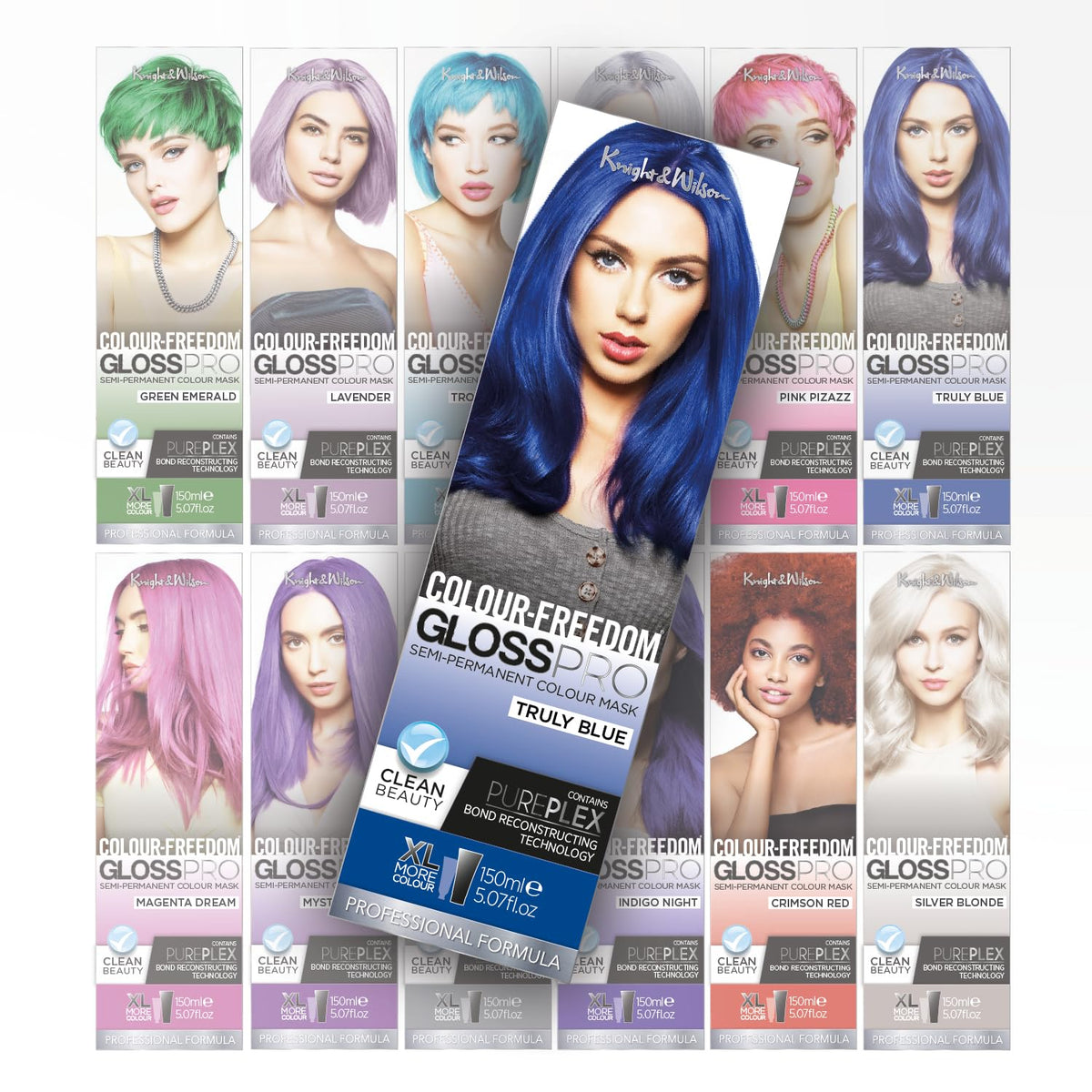 Knight & Wilson Colour-Freedom Gloss Pro 150ml Truly Blue Semi-Permanent Hair Colour - Ultra-Vibrant Vegan Colour Mask with PurePlex | Ammonia Free Colour Lasts Up To 6-10 Washes