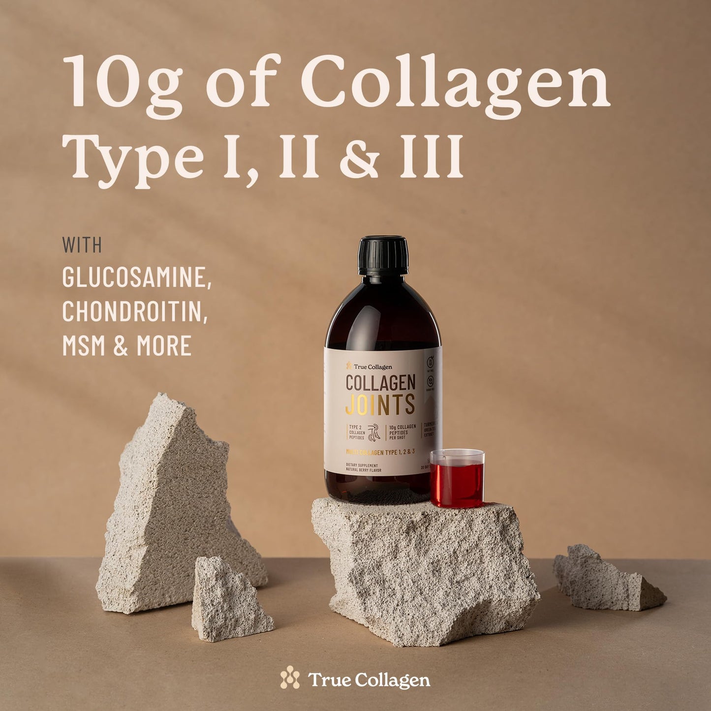 True Collagen Joints | 10,000mg Hydrolysed Collagen Liquid Supplement - 2x500ml, 40 Days | Type I, II, III, Glucosamine, MSM, Turmeric & Chondroitin for Healthy Joints, Hair, Skin & Nails | Sugar-Free