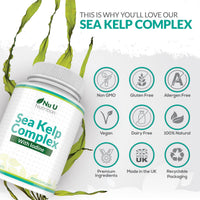Sea Kelp Iodine Supplement Complex - 365 Vegan Tablets - 435mcg of Iodine per Tablet - 1 Year Supply - Wild Harvested Seaweed - GMO Free - Made in The UK - Nu U Nutrition