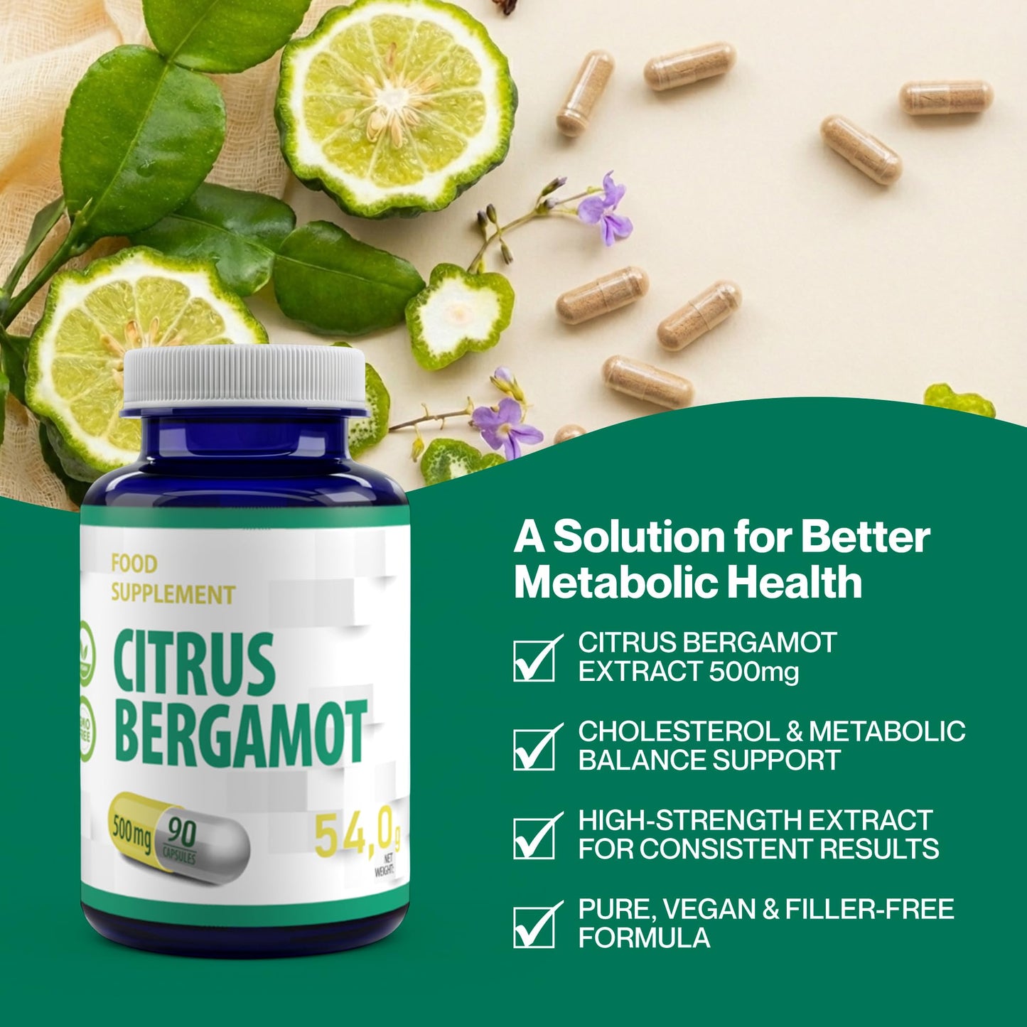 Hepatica Citrus Bergamot (Citrus Bergamia) Extract 500mg | 90 Vegan Capsules | 3-Month Supply | Single Ingredient | 3rd Party Lab Tested