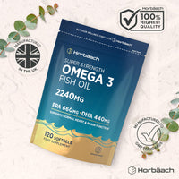 Horbäach Omega 3 Capsules High Strength 2240mg with 660mg of EPA and 440mg of DHA | 120 Softgels | Natural Source of Omega 3 Fish Oil | By Horbaach