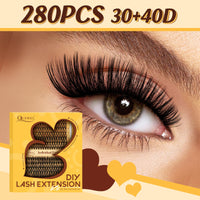 QUEWEL Individual-Eyelashes Kit 280Pcs Cluster Lashes Kit, DIY Lash Extension D Curl Lashes Individual Cluster with Lash Bond and Seal and Lash Tweezers (DJ-30D+40D KIT)