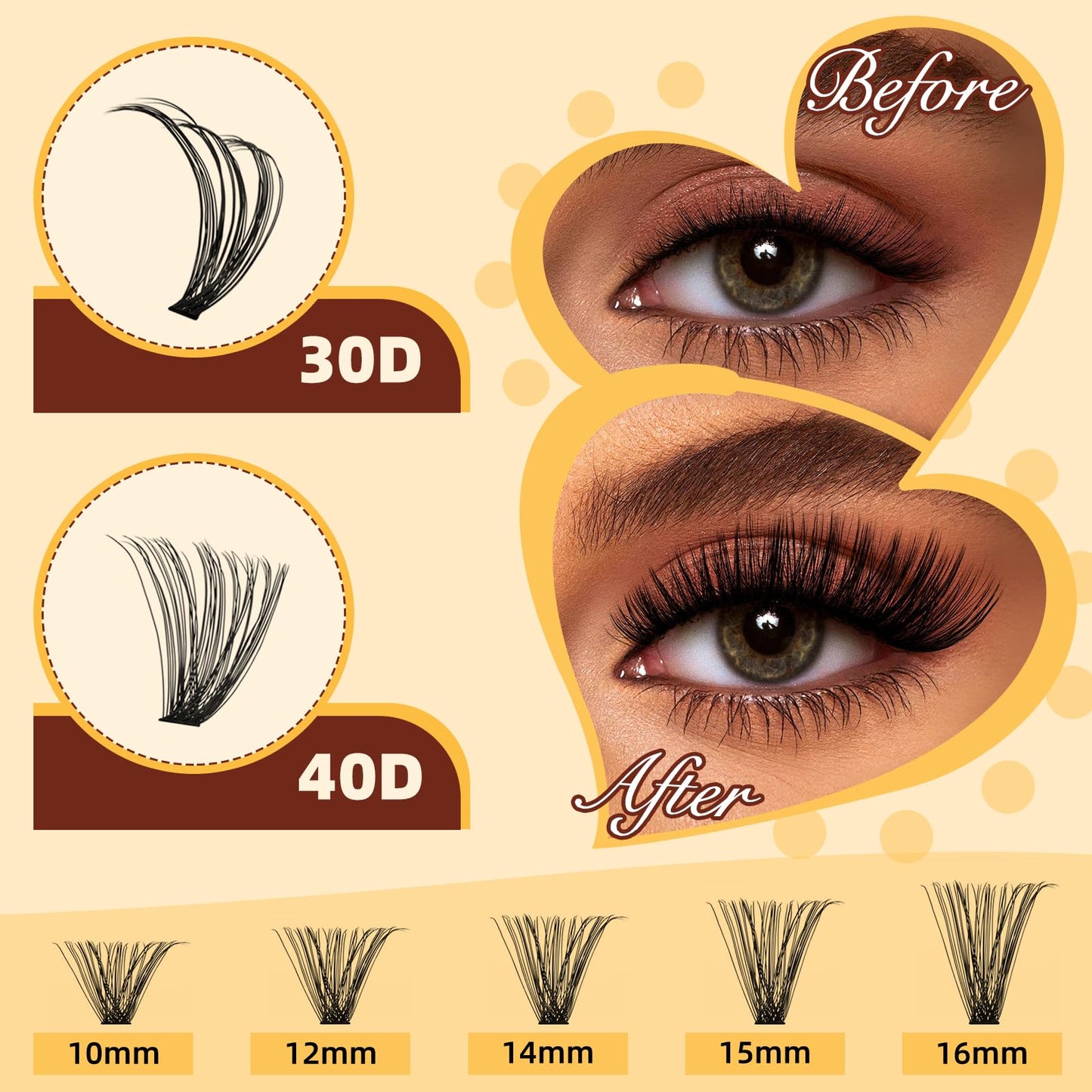 QUEWEL Individual-Eyelashes Kit 280Pcs Cluster Lashes Kit, DIY Lash Extension D Curl Lashes Individual Cluster with Lash Bond and Seal and Lash Tweezers (DJ-30D+40D KIT)