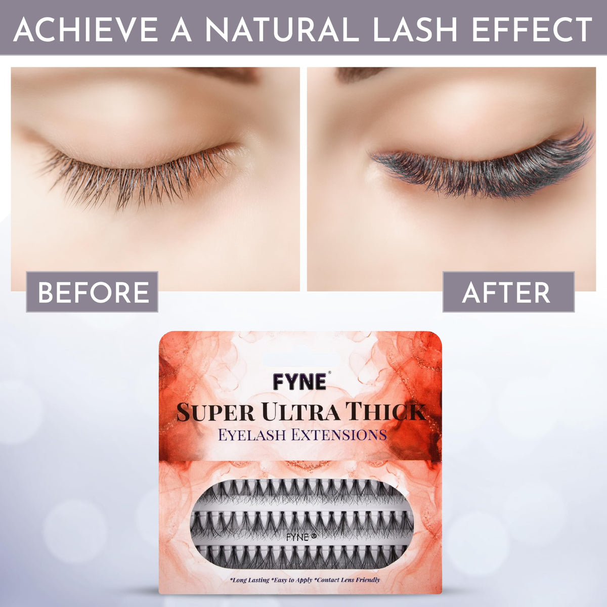 FYNE Super Ultra Thick Individual Eyelashes - 60 Short Invidivdual Eyelash Clusters, 8mm Ultra Thick Natural Lashes - Volume Cluster Lashes - Durable False Eyelash Extensions - 1 Pack of Lashes