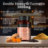 Pureclinica Double Strength Turmeric - 1000mg x 180 Tablets - Natural Levels of Curcumin - and 5mg Black Pepper Extract.