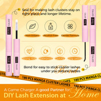 JIMIRE Manga Cluster Lashes Kit Natural Look 180Pcs Individual Eyelashes Kit with Lash Glue Bond and Seal Wispy Lashes Individual Cluster 8-16MM C Curl Anime DIY Eyelash Clusters at Home