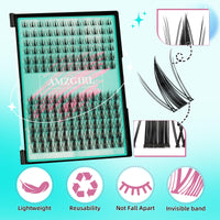 AMZGIRL LASH Manga Lash Clusters Kit 144PCS Fairy Eyelash Extension Kit with Bond and Seal, Fake Eyelashes Clusters with Invisible Lash Band, Glue Remover and Applicators (8-16mm,White Bond)