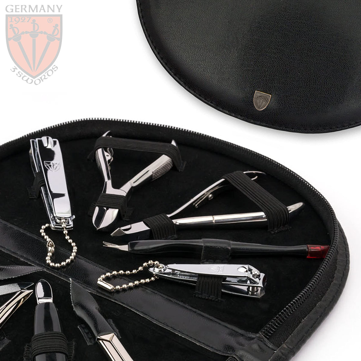 3 Swords Germany - brand quality 10 piece manicure pedicure grooming kit set for professional finger & toe nail care scissors clipper fashion leather case in gift box, Made by 3 Swords (6554)