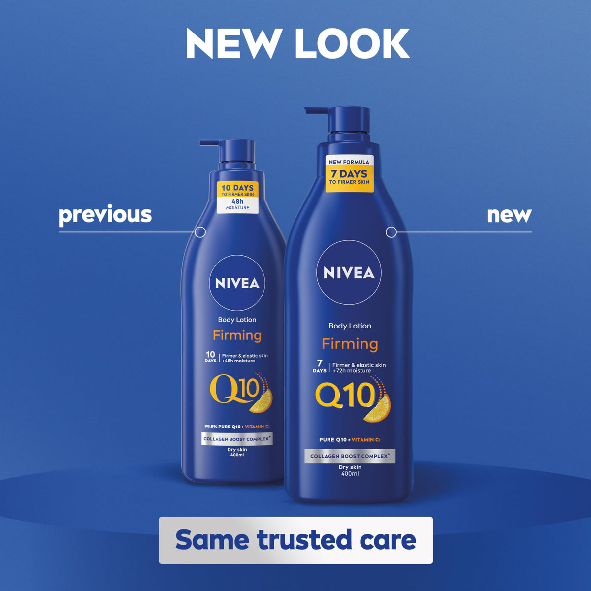 NIVEA Q10 Firming Rich Body Lotion + Vitamin C (400ml), Firming Cream with Collagen Booster Complex, 72H Moisturiser, Body Lotion for Dry Skin