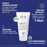 SVR XERIAL 50 Extreme - Urea Foot Cream for Cracked Heels and Severely Dry Skin Prone to Corns and Calluses, Eliminates Dead Cells + Roughness, 24hr Hydration, 50ml