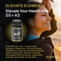 ElevateSupplementsNI Elevate Supplements Vitamins D3 + K2, 60 Capsules | High Strength Vitamin Supplement for Bone, Brain, Heart, Immune & Muscle Support | Bioactive & Antioxidant Formula | Daily Calcium Absorption Aid