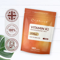 Vitamin K2 MK7 200mcg | High Strength | 180 Vegan Tablets | Menaquinone-MK7 | Suitable for Vegetarians and Vegans | By Carlyle