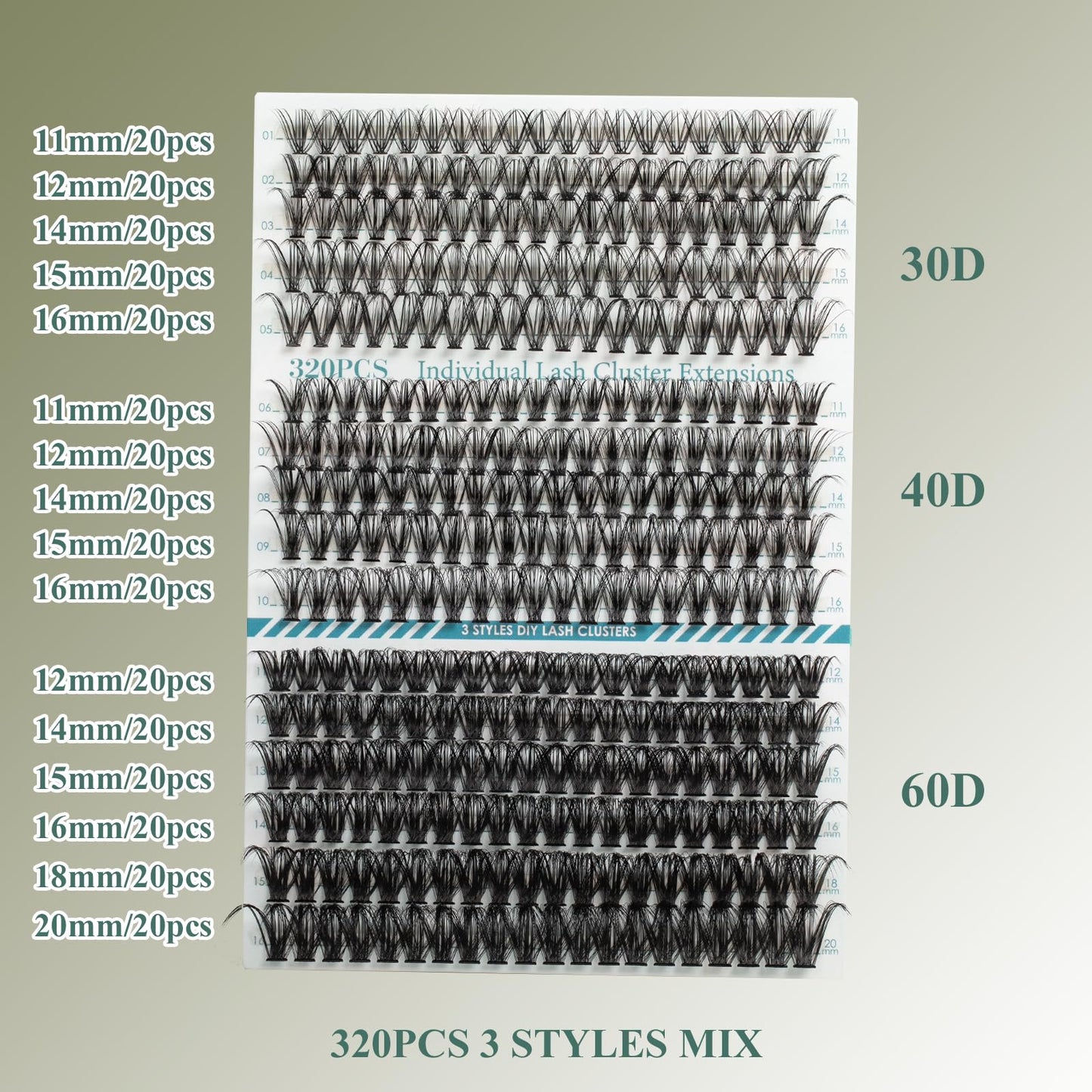 Lanciley Cluster Lashes Kit 320 PCS Individual Eyelashes 30D+40D+60D Eyelash Clusters Fluffy Lashes 11-20mm Eyelash Extension Kit Natural Lash Clusters Lash Clusters with Bond and Glue at Home-30D+40D+60D