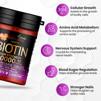 Red Label Health Biotin Hair Growth Supplement 10000mcg - 365 Vegan Tablets (1 Year Supply) - Hair Skin & Nails Vitamins for Women & Men - High Absorption D-Biotin - Hair Growth Vitamins (Not Biotin Gummies)