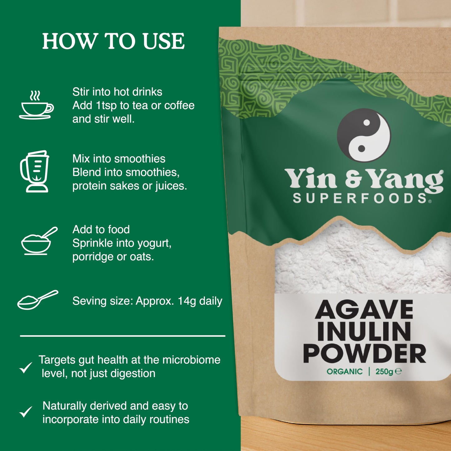 Yin & Yang Superfoods Inulin Prebiotic Fibre Powder 250g | 100% Agave | Vegan