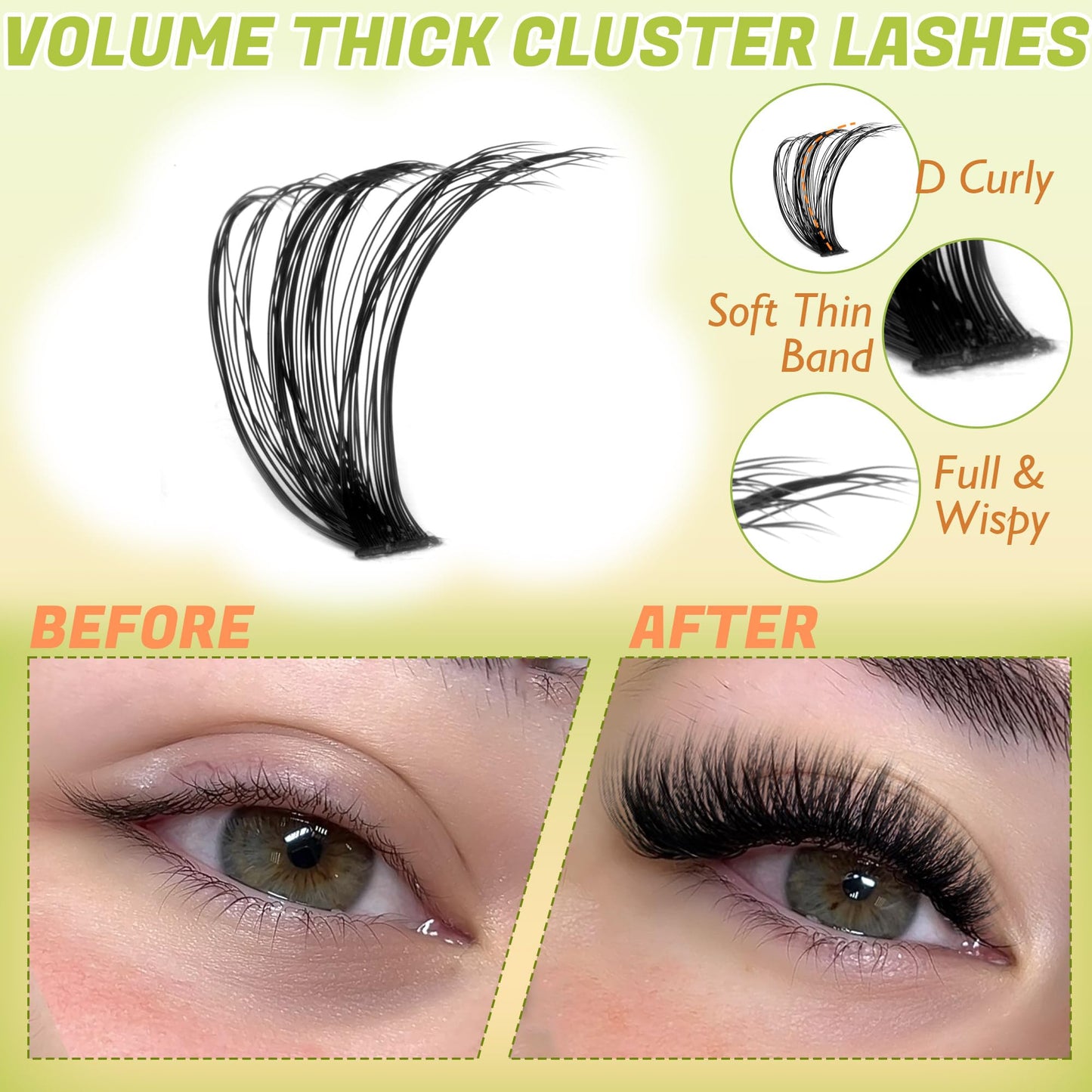 Ruairie Fluffy Cluster Lashes D Curl Volume Individual Eyelashes Clusters 50D-60D-70D-80D-100D-120D Wispy Lashes Individual Cluster 464pcs 12-18MM Lash Clusters