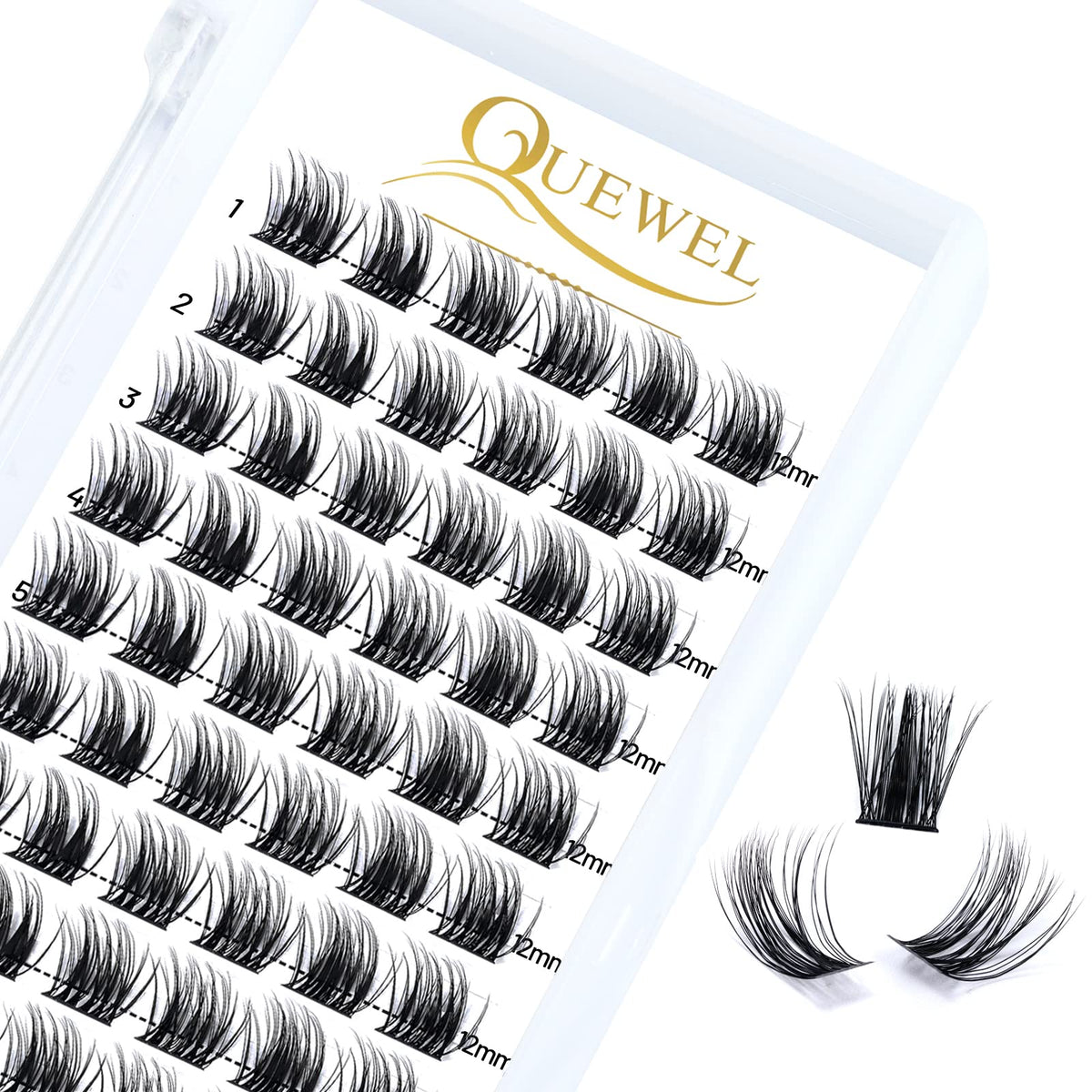 Cluster Lashes 72 Pcs QUEWEL Wide Stem Individual Lashes C/D Curl 8-16mm Length DIY Eyelash Extension False Eyelashes Soft for Personal Makeup Use at Home (natural03-C-14)