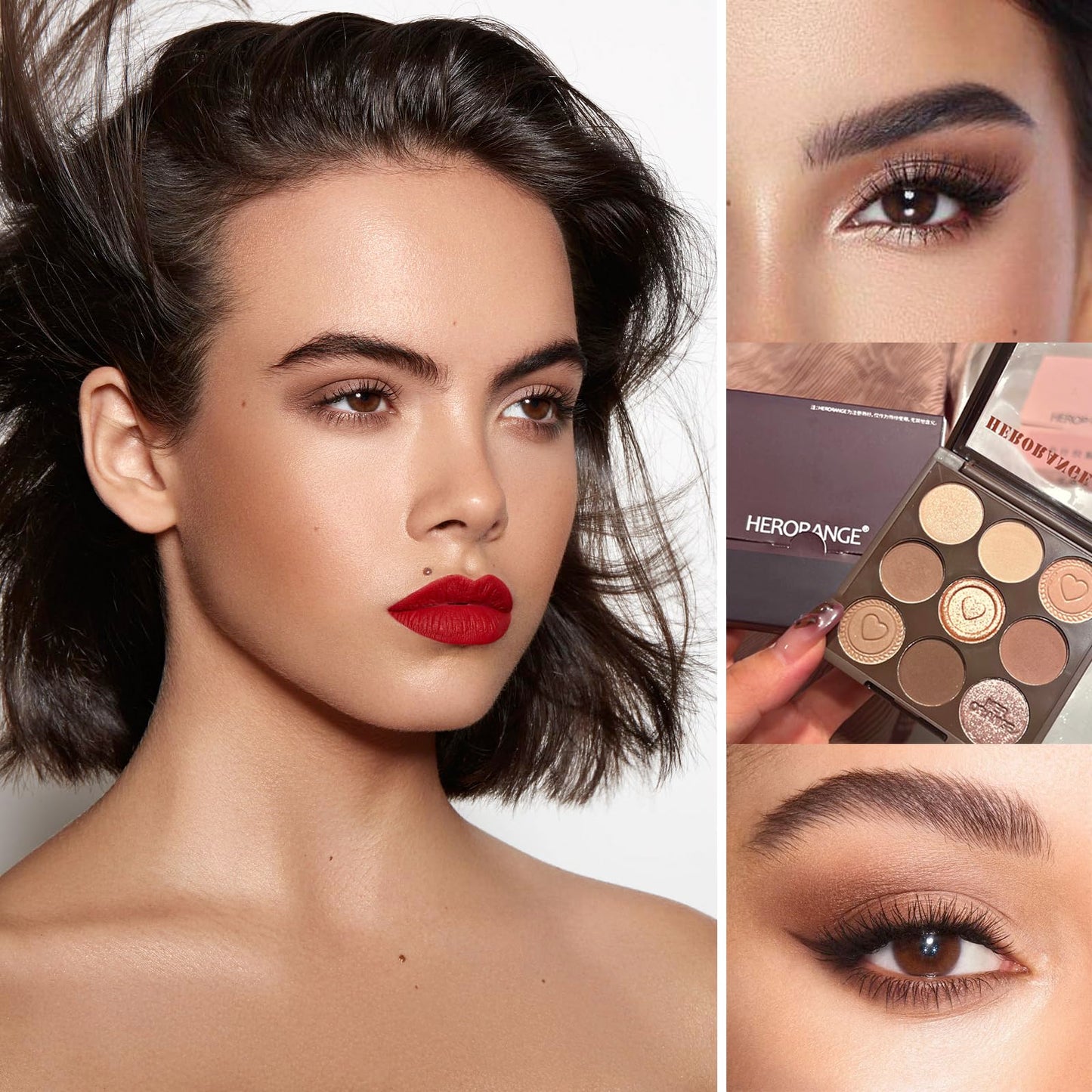 HAORQEE Eyeshadow Palette, Matte Shimmer Nude Eye Shadow Pallets for Women, Brown Long Lasting Shadows Palettes, Waterproof Highly Pigmented Pink Natural Look 9 Colour Eye Shadows for Makeup