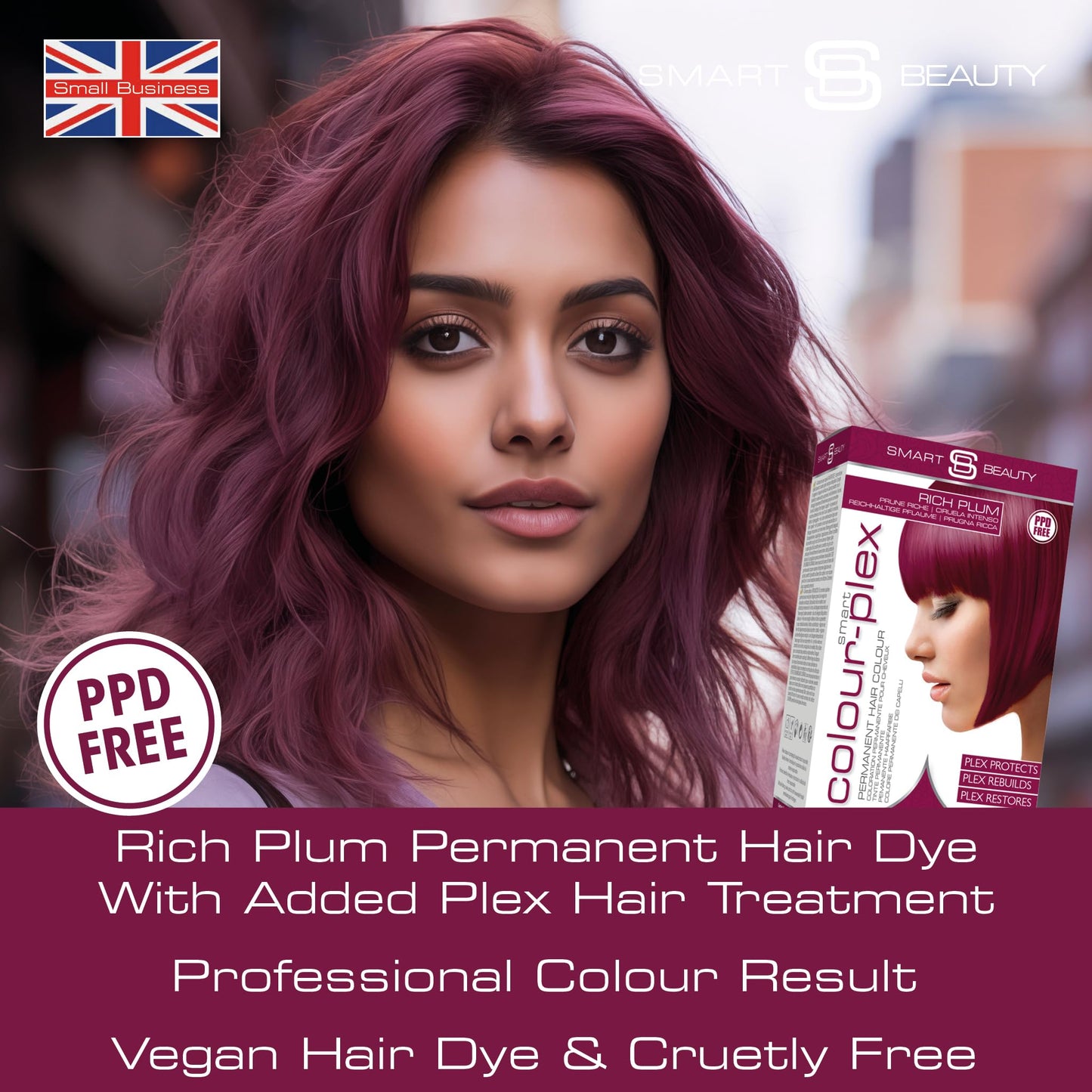 Rich Plum Hair Dye Permanent with Anti-Breakage Plex Hair Care, Vegan Hair Dye & Cruelty-Free, PPD Free Hair dye, 100% Grey Coverage, Warm Plum Hair Colour, by Smart Beauty (pack of 3)
