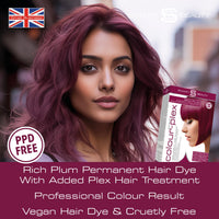 Rich Plum Hair Dye Permanent with Anti-Breakage Plex Hair Care, Vegan Hair Dye & Cruelty-Free, PPD Free Hair dye, 100% Grey Coverage, Warm Plum Hair Colour, by Smart Beauty (pack of 3)