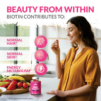 Biotin Hair Gummies 10,000mcg - 90 Vegan Gummies - Delicious Strawberry Flavour - Chewable Vitamin B7 Hair Vitamins - Gelatine Free - Made in the UK - Nu U Nutrition