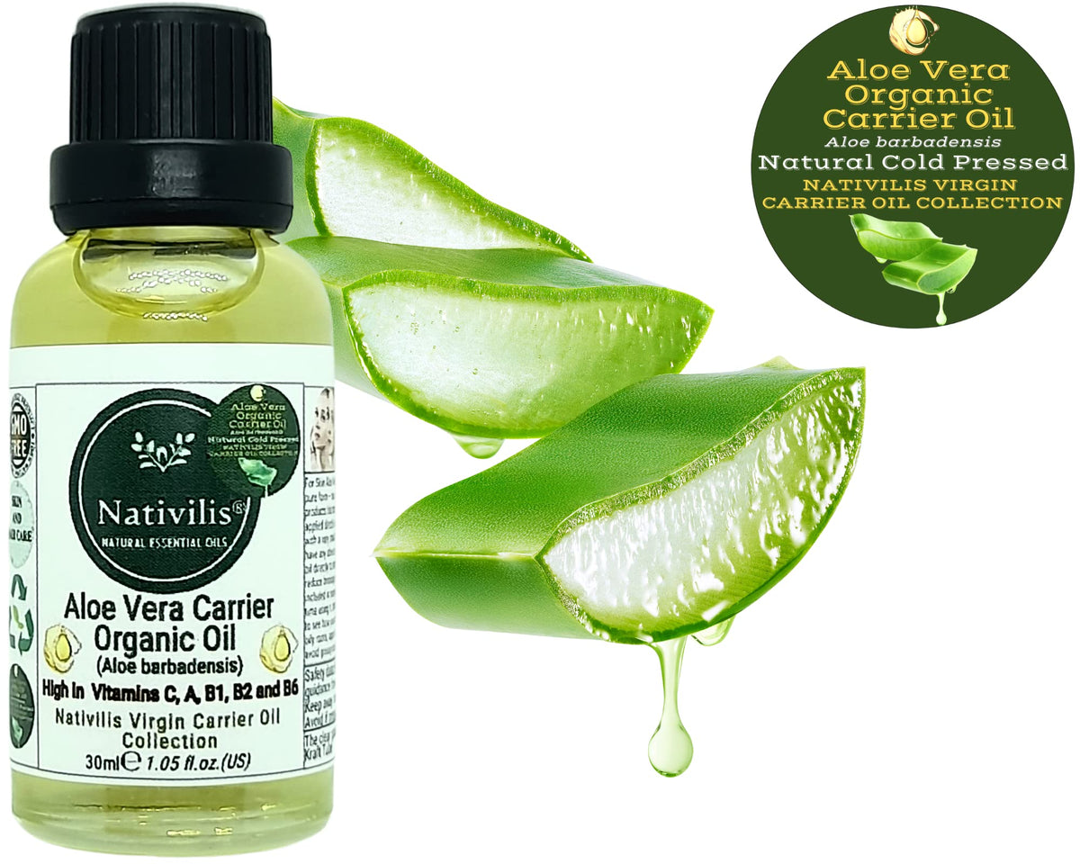 Nativilis Natural Essential Oils Nativilis Organic Aloe Vera Carrier Oil (Aloe barbadensis) True Aloe - Hair, Face & Skin Natural Cold Pressed – For Aromatherapy Massage – Soothes Moisturizes Skin – Hair Improving Growth - Copaiba