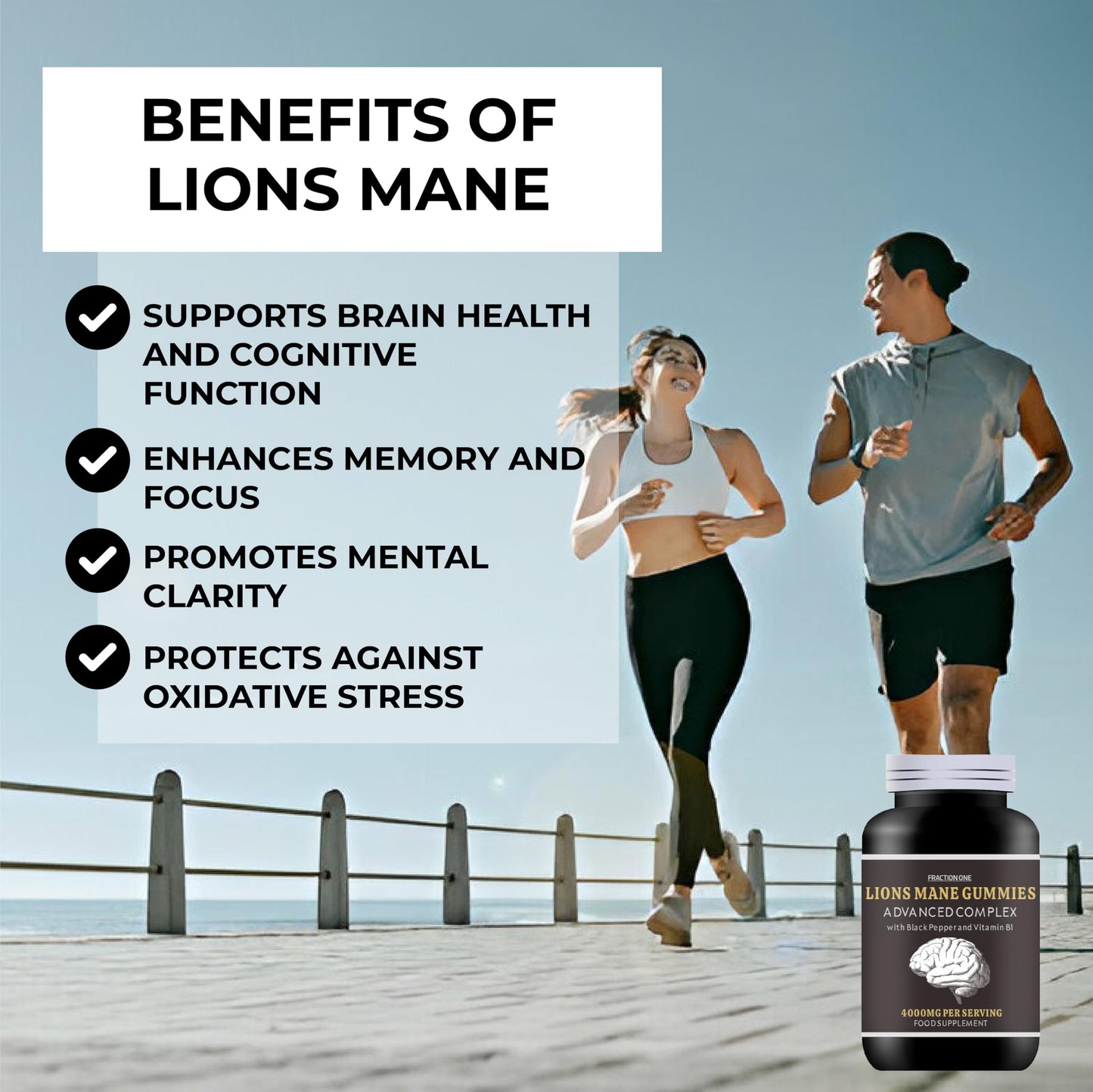 Fraction One Lions Mane Mushroom Gummies 4000mg - 120 Gummies - 60 Servings - Lions Mane Extract 15:1, Black Pepper, Bioperine Extract 10:1 & Vitamin B1 - Brain Supplement - Alternative to Lions Mane Powder