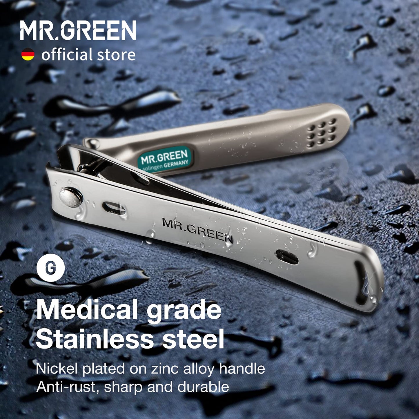 MR.GREEN Nail Clippers Curved Blades Fingernail Cutter Nippers Manicure Scissors Stainless Steel Pedicure Tools with Nail Flies (Large)