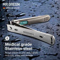 MR.GREEN Nail Clippers Curved Blades Fingernail Cutter Nippers Manicure Scissors Stainless Steel Pedicure Tools with Nail Flies (Large)