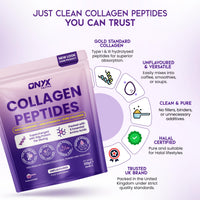ONYX INGREDIENTS 101 Premium Collagen Powder (Type I, III) Hydrolysed Bovine Collagen Peptides Powder - Halal Certified - 19 Amino Acids - High Levels of All 8 Essential Amino Acids & BCAAs - 150g
