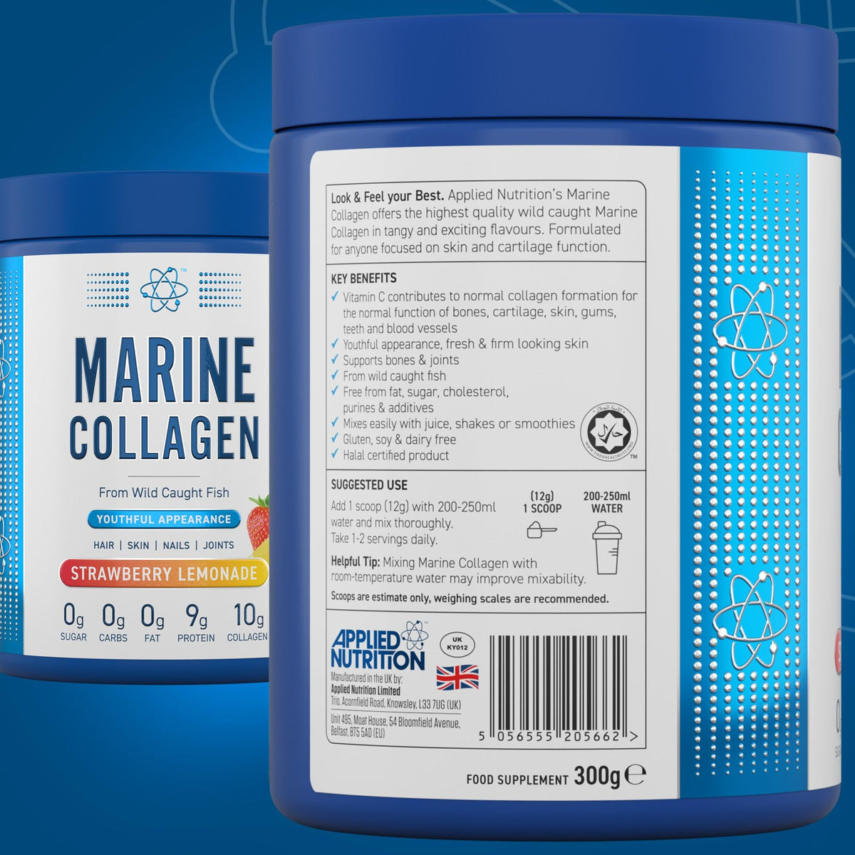 Applied Nutrition Marine Collagen Powder - Hydrolysed Collagen Protein, Healthy Skin, Hair, Nails (Strawberry & Lemonade) (300g - 25 Servings)