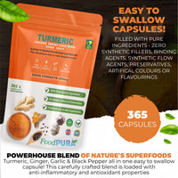 FoodPURA 365 x 4000mg Turmeric (Curcumin), Ginger, Garlic & Organic Black Pepper Capsules HACCP Certified, Manufactured in The UK by FoodPURA (365)