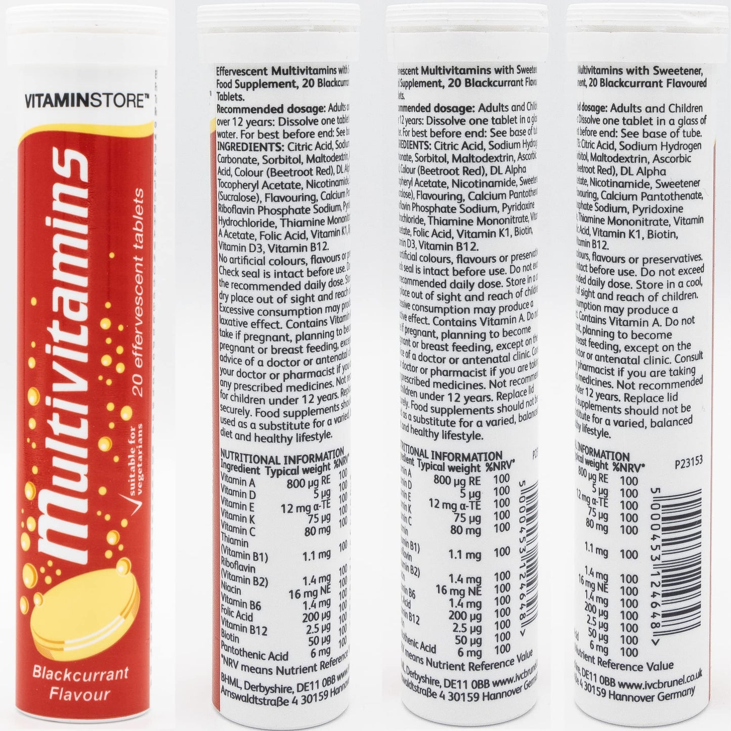 Vitamin Store Effervescent Multivitamins - 3 Packs of 20 Blackcurrant Flavour Fizzy Dissolvable Tablets - Vitamins A, C, D, E, K, B1, B2, B6 B12, Folic Acid - 2 Month Supply (60 Effervescent Tablets)