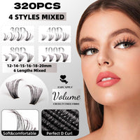 Magnetic SL Volume Individual-Eyelashes 320PCS DIY Lash Extension Kit 12-20mm MIX Fluffy False Eyelashes with Bond and Seal, Applicator, Look Like Eyelashes Extension at Home(30D+40D+80D+100D)